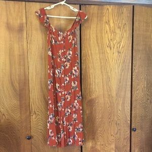 Becaal Midi Dress Floral Button Front Flutter
